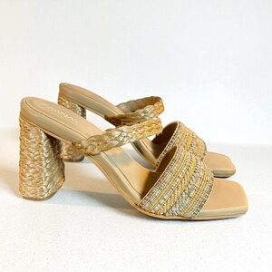 NWT Kaanas Braided Jute Accented Double Strap Slip-On Block Heeled Sandals Sz 9